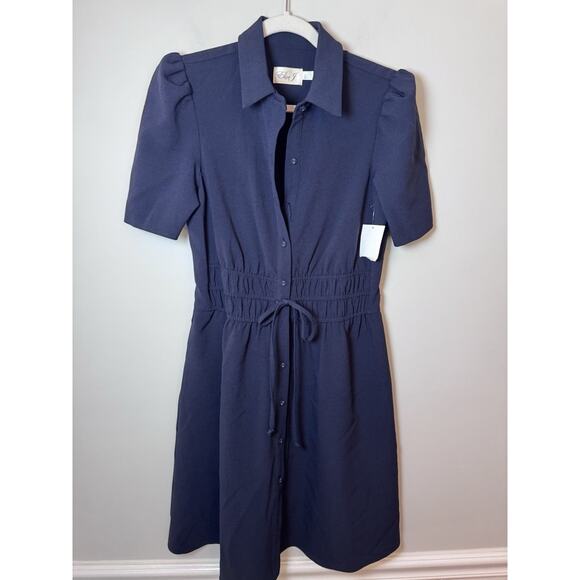 Eliza J Puff Sleeve Shirtdress Navy Blue Sz 6 NWT - Picture 4 of 16